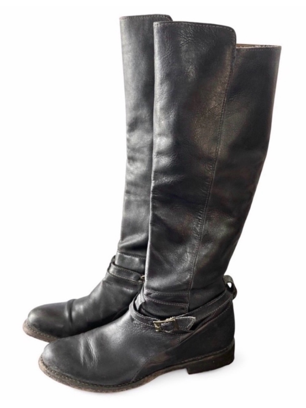 Bed Stu Black Leather Knee-High Combat Boots